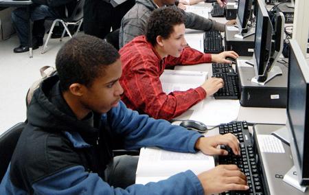 High school students (male) at computers